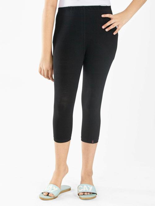 Indian Flower Girls Black Solid Capri