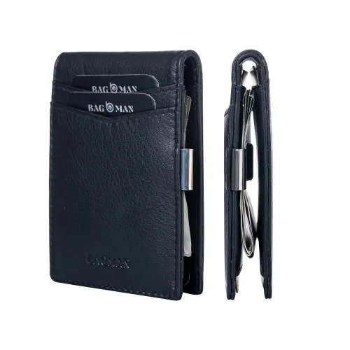 BAGMAN Luxury Leather Card Holder Wallet, RFID Blocking, Premium Quality, Ideal for Credit Cards, Business Cards, and Cash, Slim and Compact Design, Perfect for Men and Women (Black)