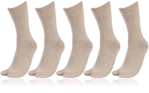 RC. ROYAL CLASS Women's Calf Length Skin Color Solid Thumb Cotton Socks (Pack of 5 Pairs)