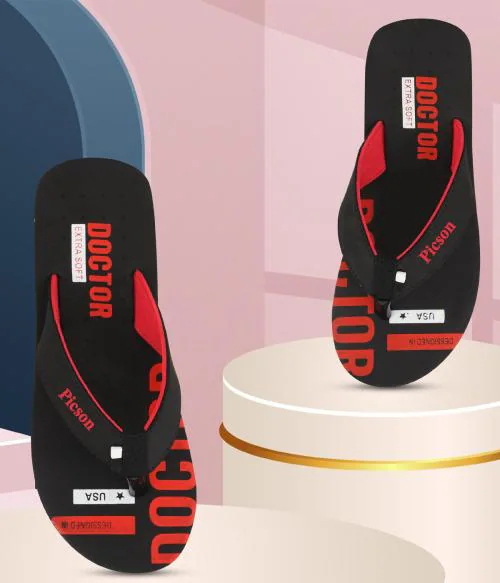 Piclite slippers for men Fabrication chappal flip flops gents ortho slipper soft hawaii chappal daily use slippers for men pack of 1 MH06-BLACK-SIZE-10