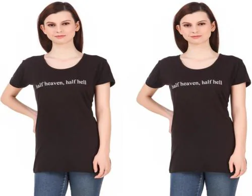 HighSeas Women Black Printed Cotton Blend Scoop Neck T-Shirts - XL (pack of 2)