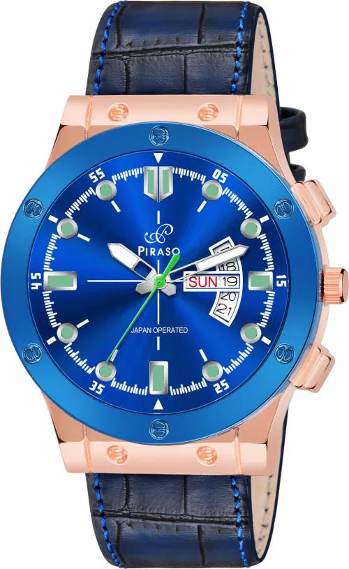Piraso New Look Blue Dial And Black Strap Watch for Men Analog Watch - For Men HUB-LOT 2027 BLUE STRAP
