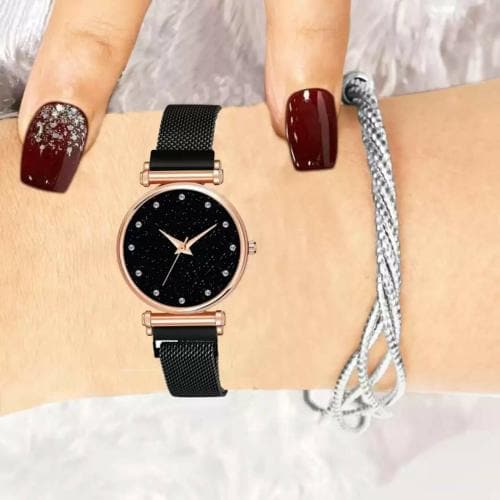 Bolun Analog Black Dial Black Strap Watch For Women