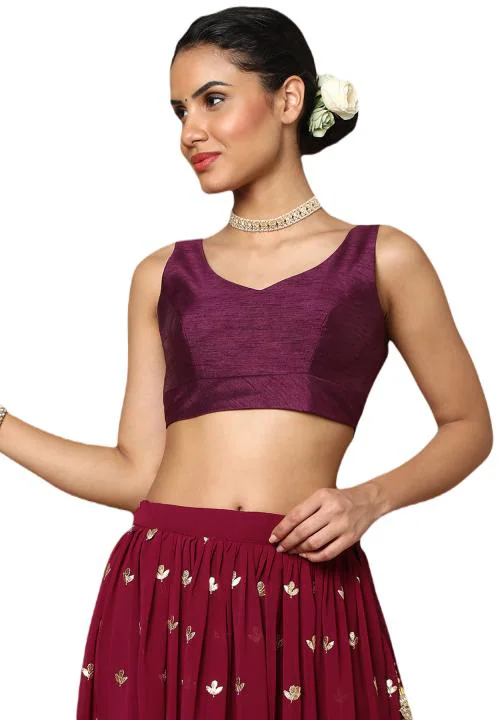 Salwar Studio Women's Wine Mulbury Readymade Saree Blouse