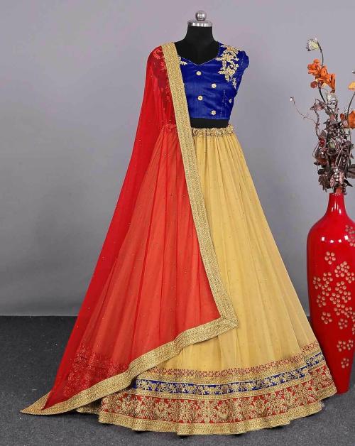 HALFSAREE STUDIO Chiku colour Net Lehenga Choli Set for Women
