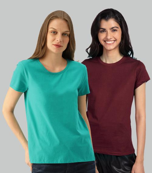 Trends Tower Women Pack Of 2 Bio Wash Cotton T-Shirts