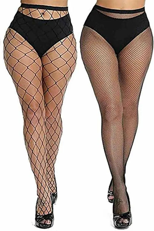 ogimi - ohh Give me Women's High Waist Sexy Fishnet Stockings Mesh Black Free Size (Pack of 2,L,S) (Design 2)