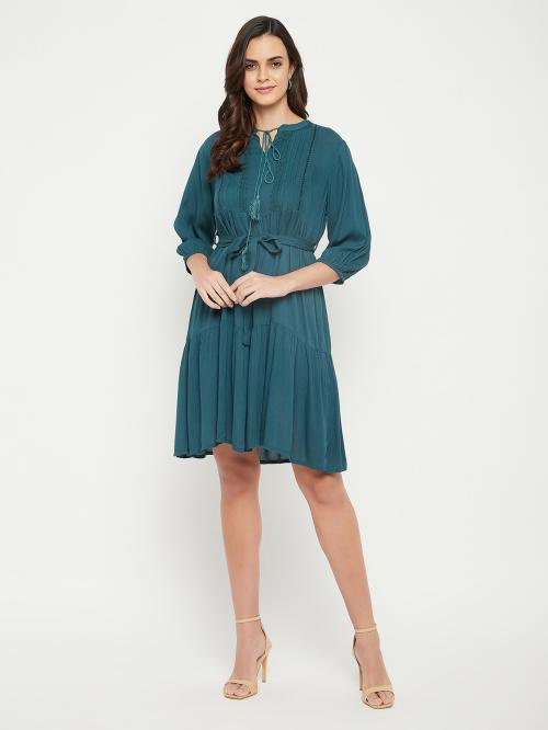 Clovia Women's Teal Solid rayon Single Dress