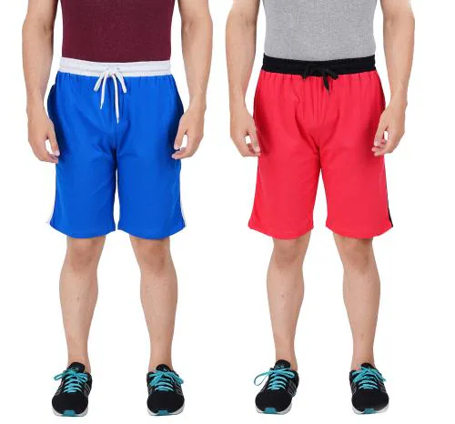 PRIDE APPAREL- Men's Cotton Regular Shorts-Pack of 2-Red, Royalblue