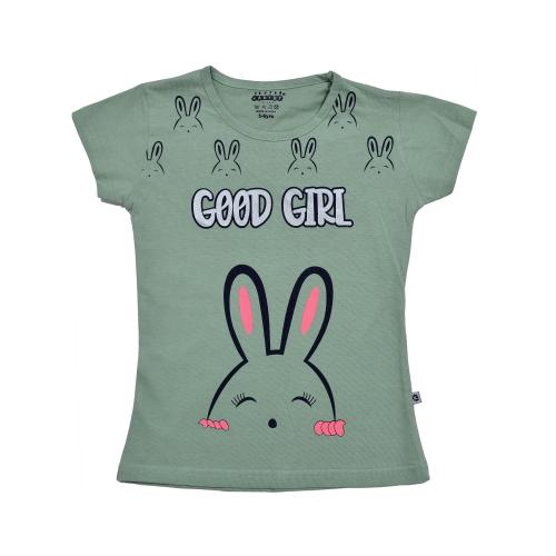 KARIBY Girls' Cotton Half Sleeve T-Shirt Round Neck Chest Printed Design (Pista Green) (5 TO 6 YR)