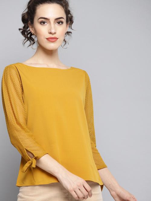 CARLTON LONDON Women Yellow Solid Polyester Top