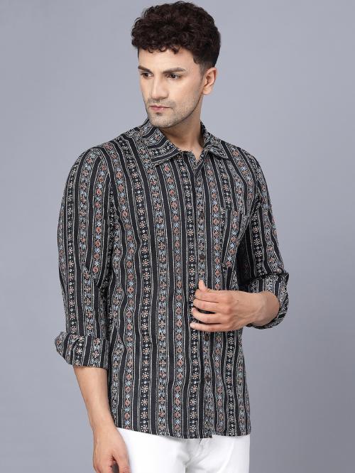 THE EG STORE PRESENT BLACK PRINTED COTTON SHIRT FOR MEN'S