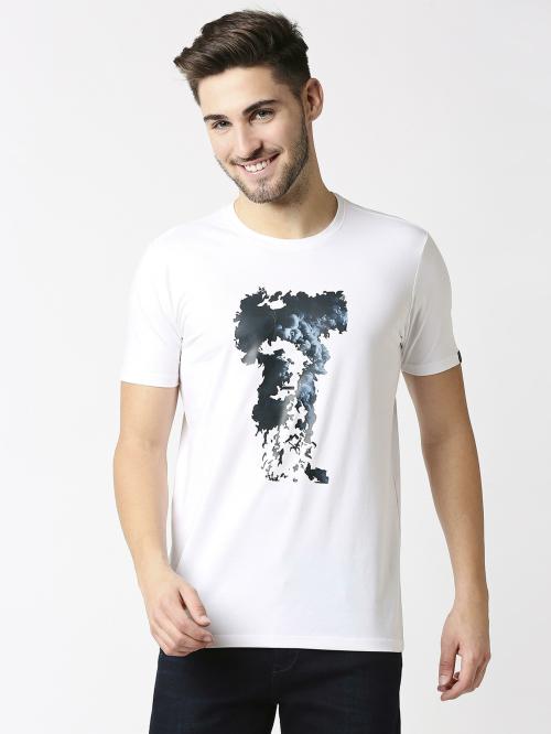 RAGWAY Men White Cotton Graphic T-Shirts ( XL )