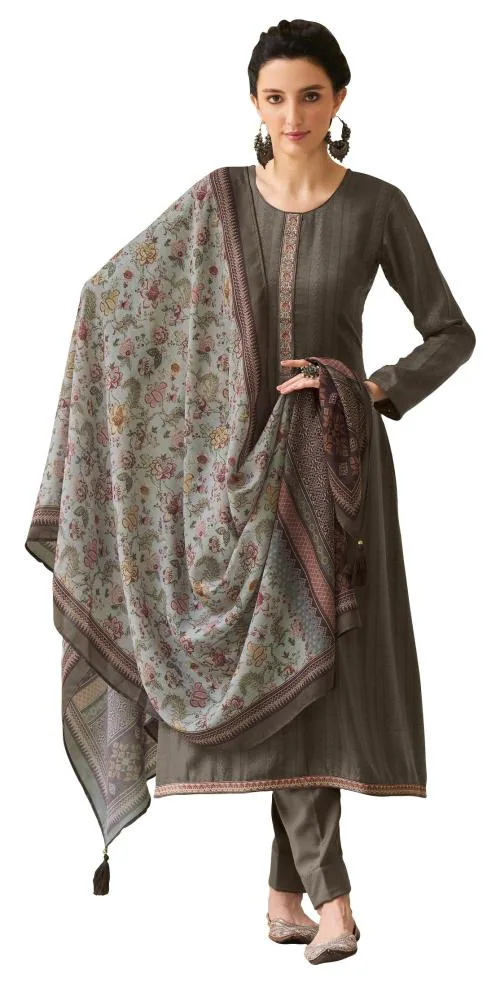 DRAVINAM Trends Women's Pure Pashmina Woolen Unstitched embroidered Salwar suit dress Material with Digital Printed Pashmina Wool Shawl Dupatta | Unstitched Dress Material For Women | Free Size (Grey)