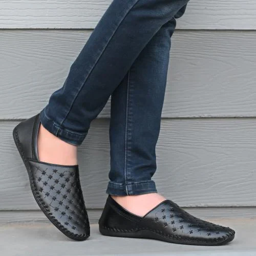 ROWLANS Men's Black Ethnic/Party Wear/ Outdoor Synthetic leather Slip-On Lofers