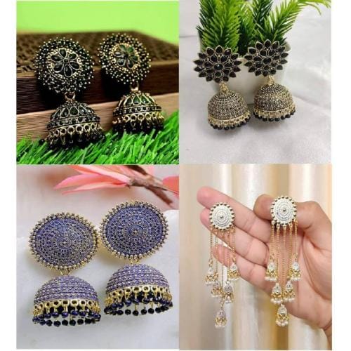 JMBW International Silver Jhumki Earring Blue (Girls) Pack of 4