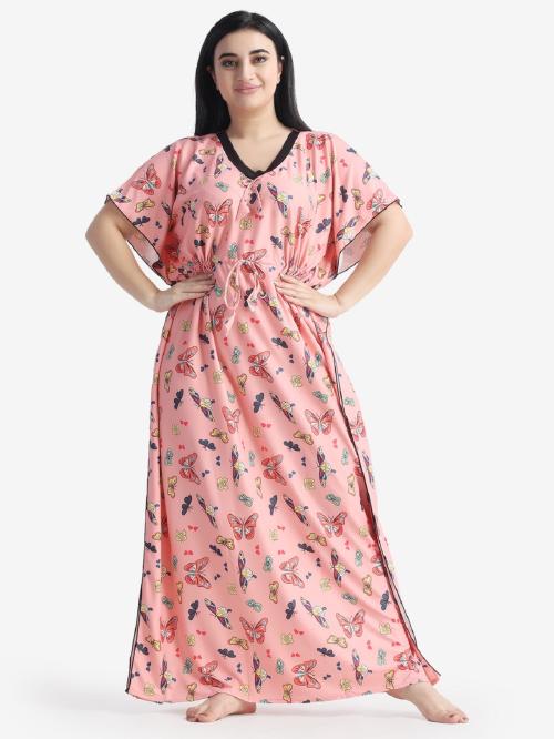 Night Keys Sarina Kaftan Cotton Women Digital Print Nightdress & Nighties Peach (Free Size)