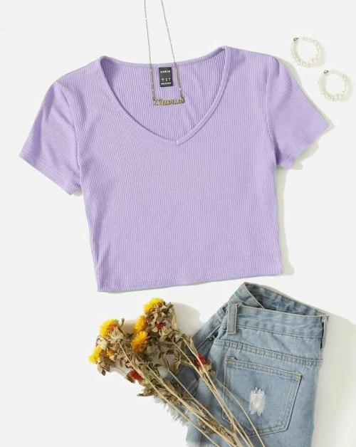 Freeflies Women's Lettuce Trim V Neck Ribbed Under Layer Tops