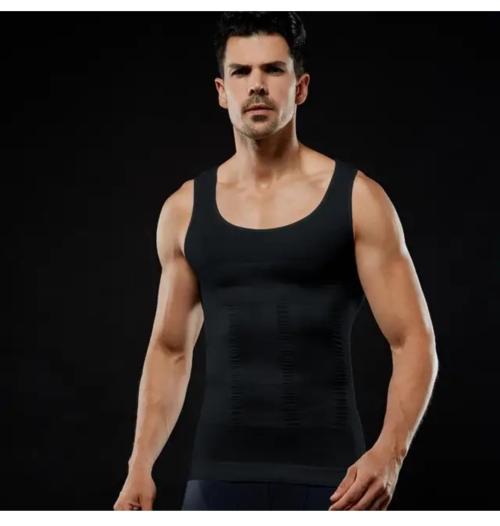 FITOLYM Men's Cotton Black e Slim N Lift Slimming Shirt Body Shaper Tummy Tucker Vest Shape wear