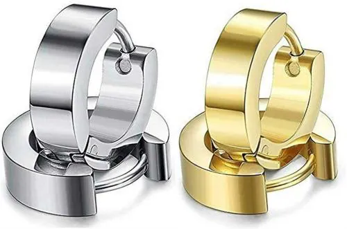 Vivity Gold-Plated, Silver Stainless Steel Stud Earrings (Men, Women, Boys, Girls) (Pack Of 2)