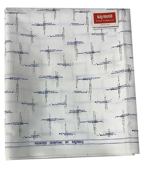 Raymond White Printed Cotton Shirt Fabric