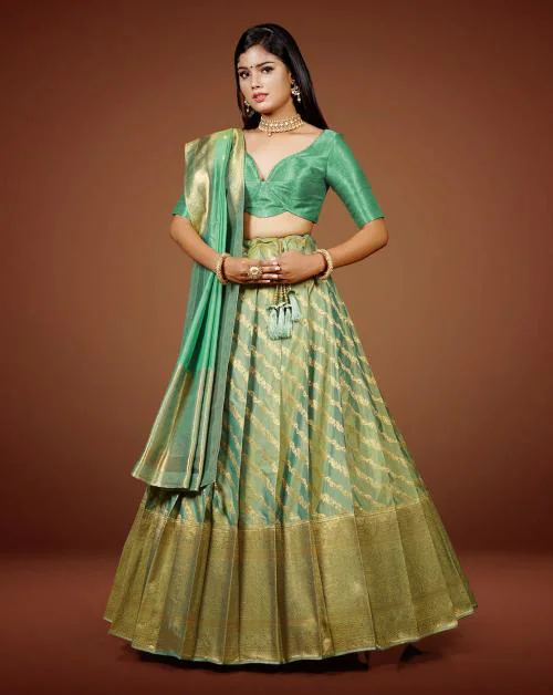 Buy HALFSAREE STUDIO Sea Green Banarasi Silk Zari Weaving Pattu Half Saree Online at Best Prices