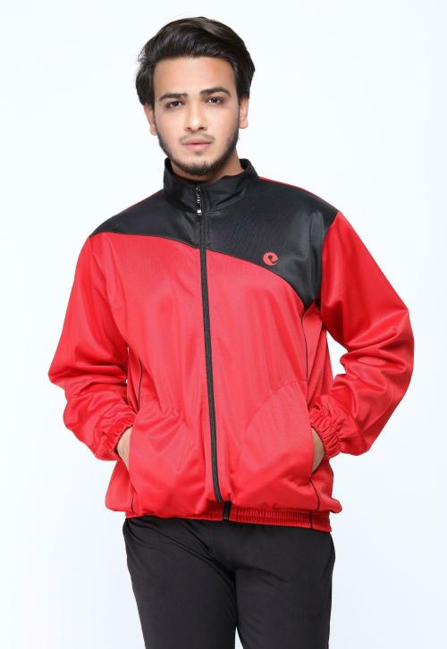 Estro Men Red, Black Solid Polyester Sports Jacket