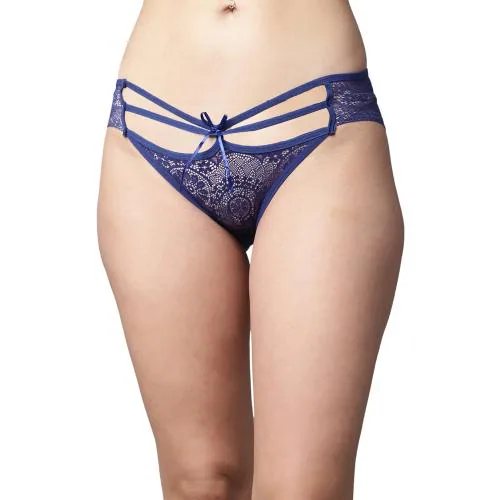 PrettyCat Women Blue Low Waist Sexy Bikini Panty with Cage Detailing - Lace