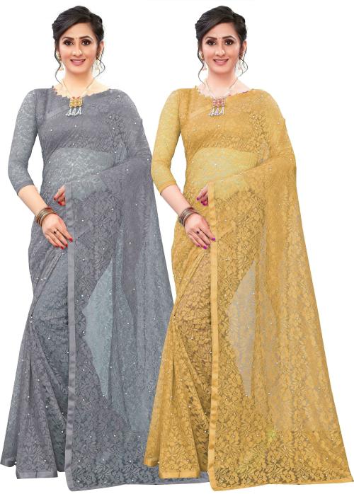 LOROFY Women Multicolor Brasso Saree Combo