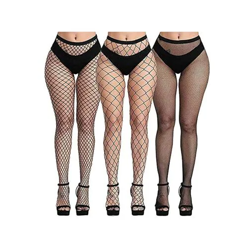 Cotson High Waist Women Sexy Black Net Pattern Stockings with Decent Look (Free Size) Black - pack of 3