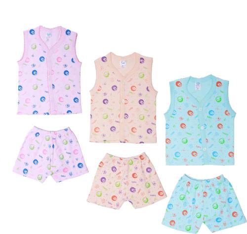 Shishu Baby Boys And Girls Multicolor Printed Hosiery Set Of 3 Vest And Shorts