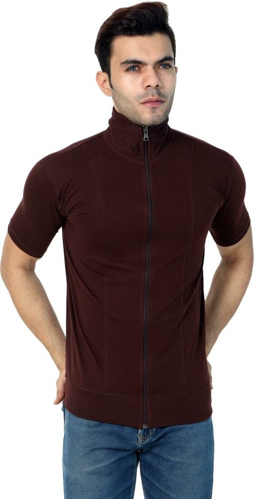 Black Collection Men's Solid Double Zipper Half Sleeve T-Shirt| T shirt for men| Tshirt| Tshirt Men|hoodies for men