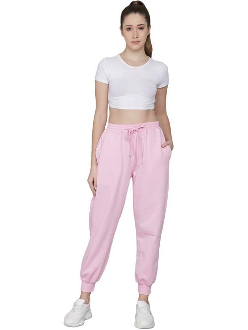 Trislin Women Pink Fleece Washed Track Pants (XL)