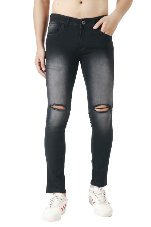 Buy EditLook Men's Black Wash and Distressed Blended Denim Slim Fit