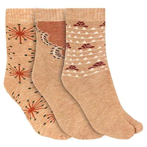SIDEWOK Calf Length Printed Woolen Winter Thumb Socks Combo of 12 Pair Free Size (12)