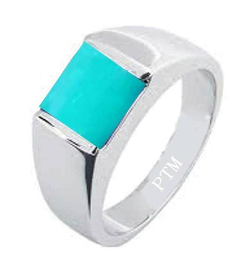 Ptm 925 Sterling Silver Turquoise 4.8 Cts Natural Gemstone Ring Men - 6