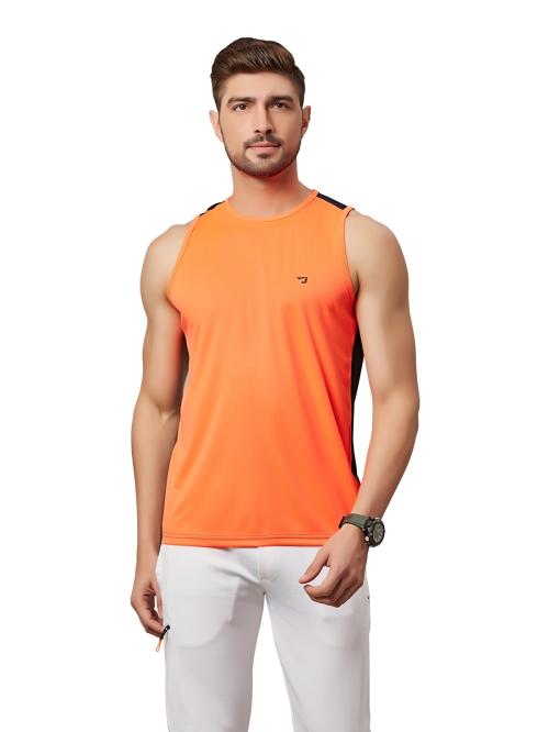 BODYMARK Neon Orange Men's Round Neck Sports Sleeveless T-Shirt