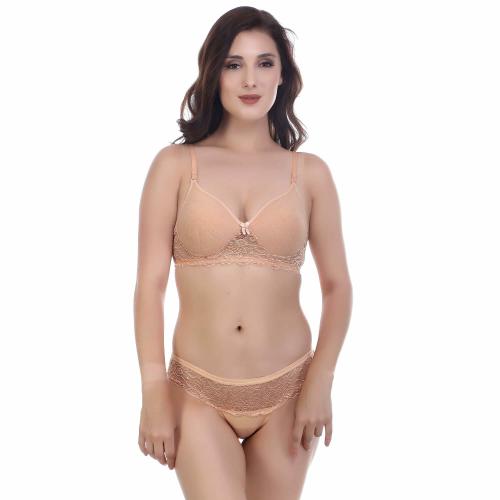 Elipser Women Gold Cotton Non Padded Wire Free Full Coverage Lingerie Set (36B)