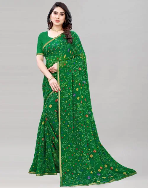 Siril Women Green Printed Chiffon Saree | sarees for Women| saree | sarees