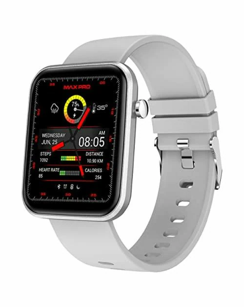 Maxima Vibe 1.69 Inch HR & SpO2 & Sleep Monitor Silver Grey Band Unisex Smart Watch For Men, Women and Kids (V172PSSF66913)
