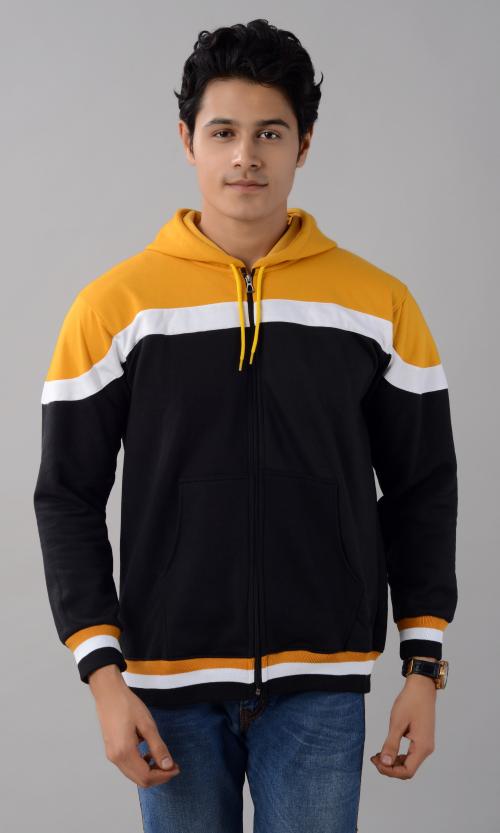 VILLAIN Premium Colorblock Cotton Fleece Hoodies for Men - Yellow