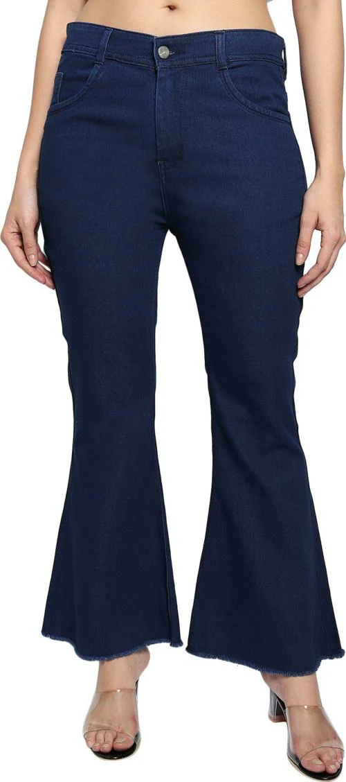 LIVE OK Women Dark Blue Self Design Denim Bootcut Jeans