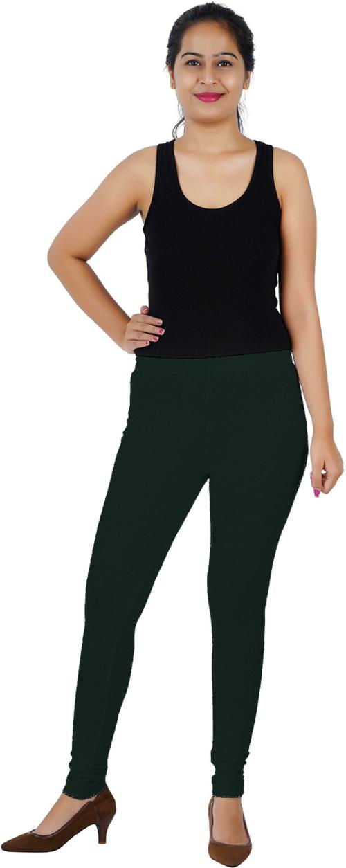Nidharashana Women Dark Green Solid Cotton Lycra Blend Leggings (L)