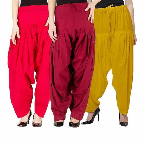 Style sync Pure Cotton Stitched Salwar for Women and Girls combo 3_Red,Mehroon,Yellow