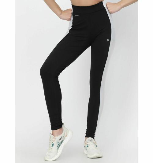 PureKnots Women's Black & White Poly Lycra Slim Fit Sports Tights_XXL