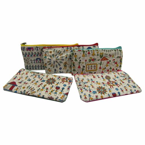 Purple Pink Warli Print Pouch Potli Bags For Return Gifts For Women Potli Purse For Return Gifts, Mehandi, Potli Pouches For Baby Shower, Potli Bags For Gifting Haldi, Wedding - Pack Of 24