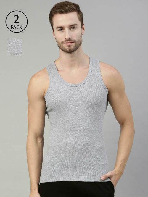 Dixcy Scott Originals Men's Grey Solid 100% Cotton Pack of 2 Sleeveless Vest