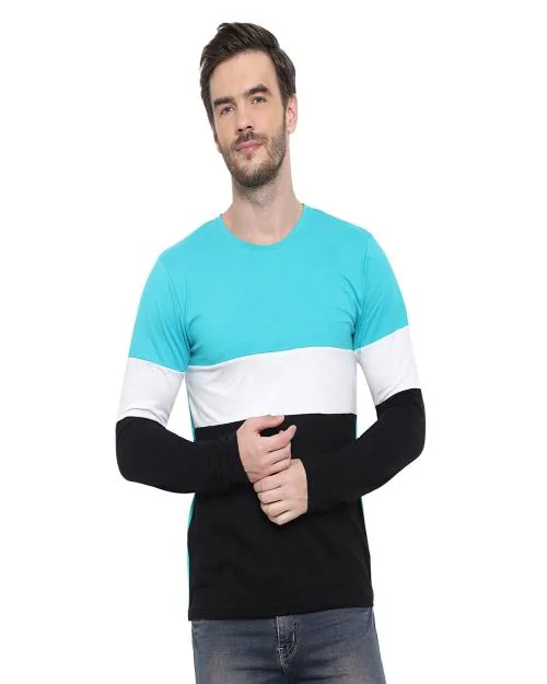 Glito Men's Casual Wear Slim Fit Full Sleeves Round Neck T-Shirts - X-Large, Multicolor
