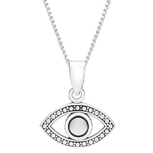 Giva Silver Oxidised Evil Eye Pendant With Box Chain For Women