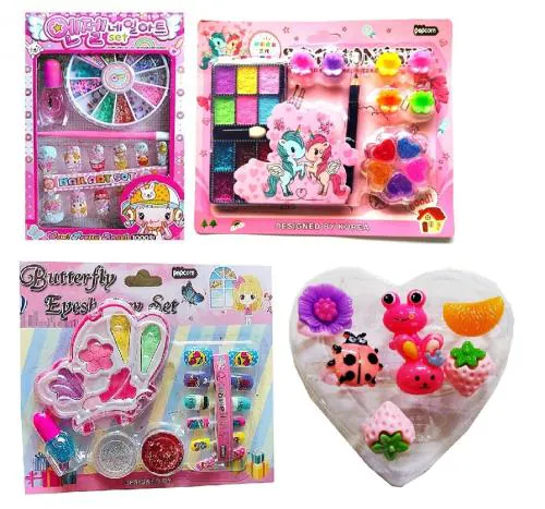 Jellify Beautiful 2 Set Makeup Kit & EyeShadow Kit With 12 Artificial Nail Art Kit Free 7 Pcs Kids Ring For Kids/Girls